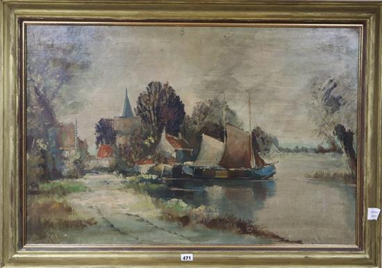 J. Roland, oil on canvas, Canal scenes, signed, 59 x 89cm